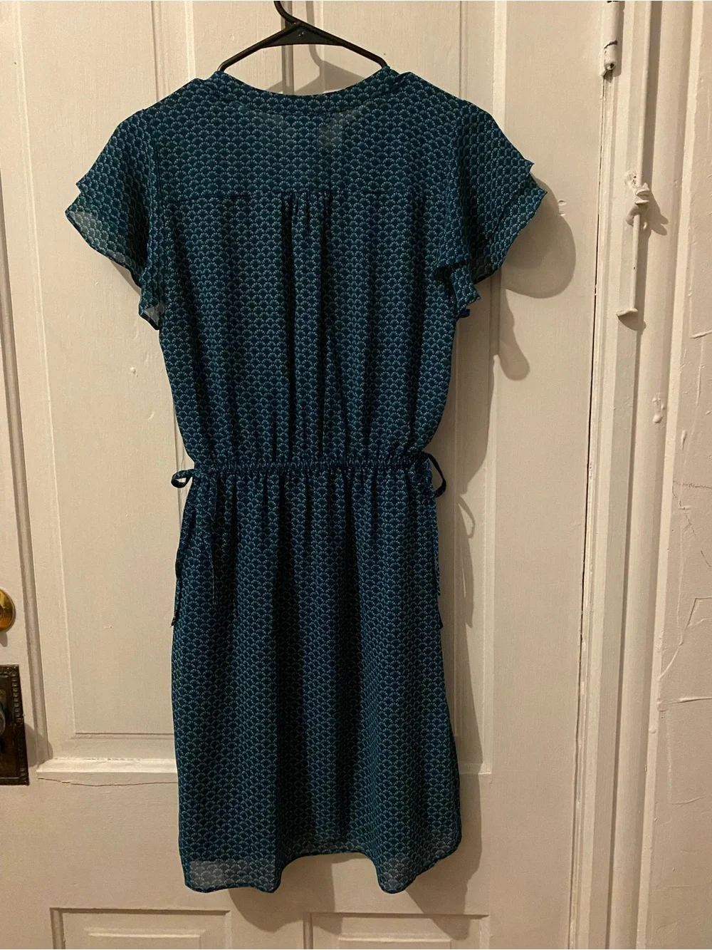 H&M Teal Patterned Flutter Sleeve Dress